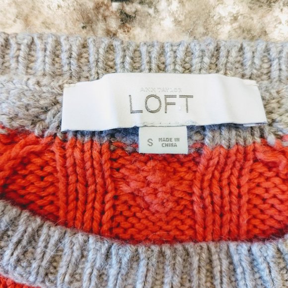 Women's Ann Taylor LOFT Tan and Orange Stripe Cableknit Sweater - Small - Picture 3 of 6